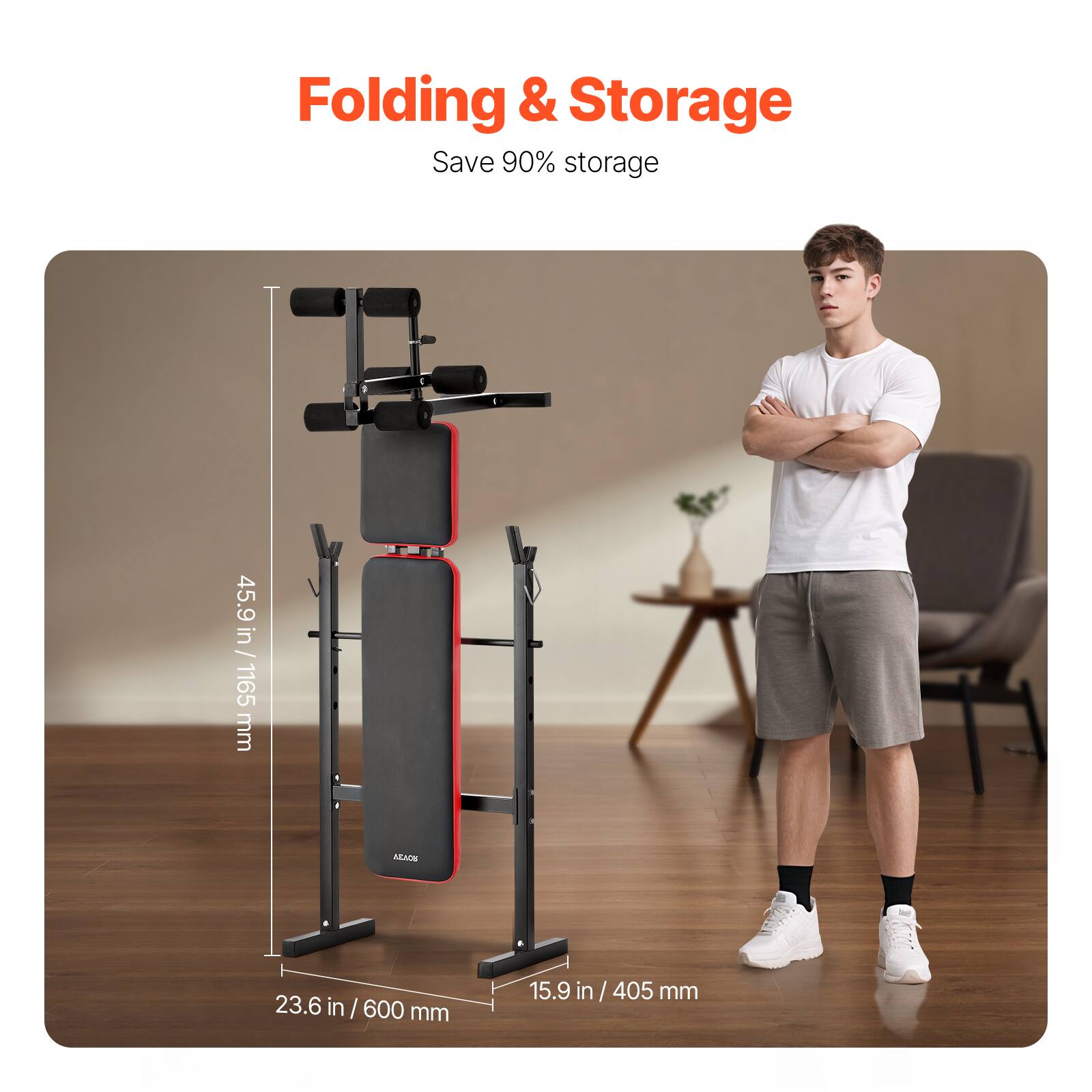 Folding & Storage  
Save 90% storage  

45.9 in / 1165 mm  
23.6 in / 600 mm  
15.9 in / 405 mm