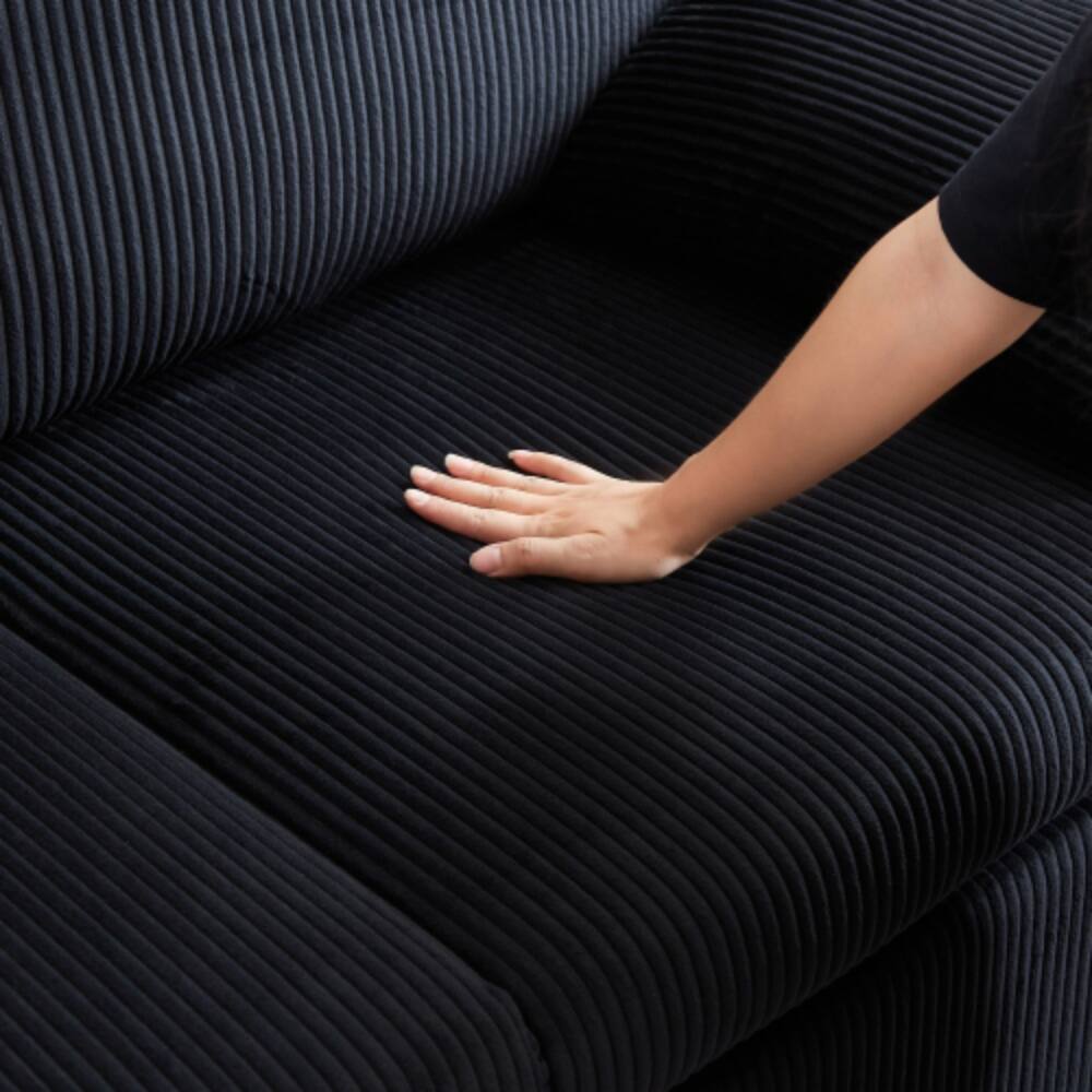Alt View 2. LUCKY ONE - 64.5 Inch 3-in-1 Adjustable Corduroy Sleeper Sofa Bed with Pullout Bed, 2 Pillows, Side Pockets, Recliner Function - Black.