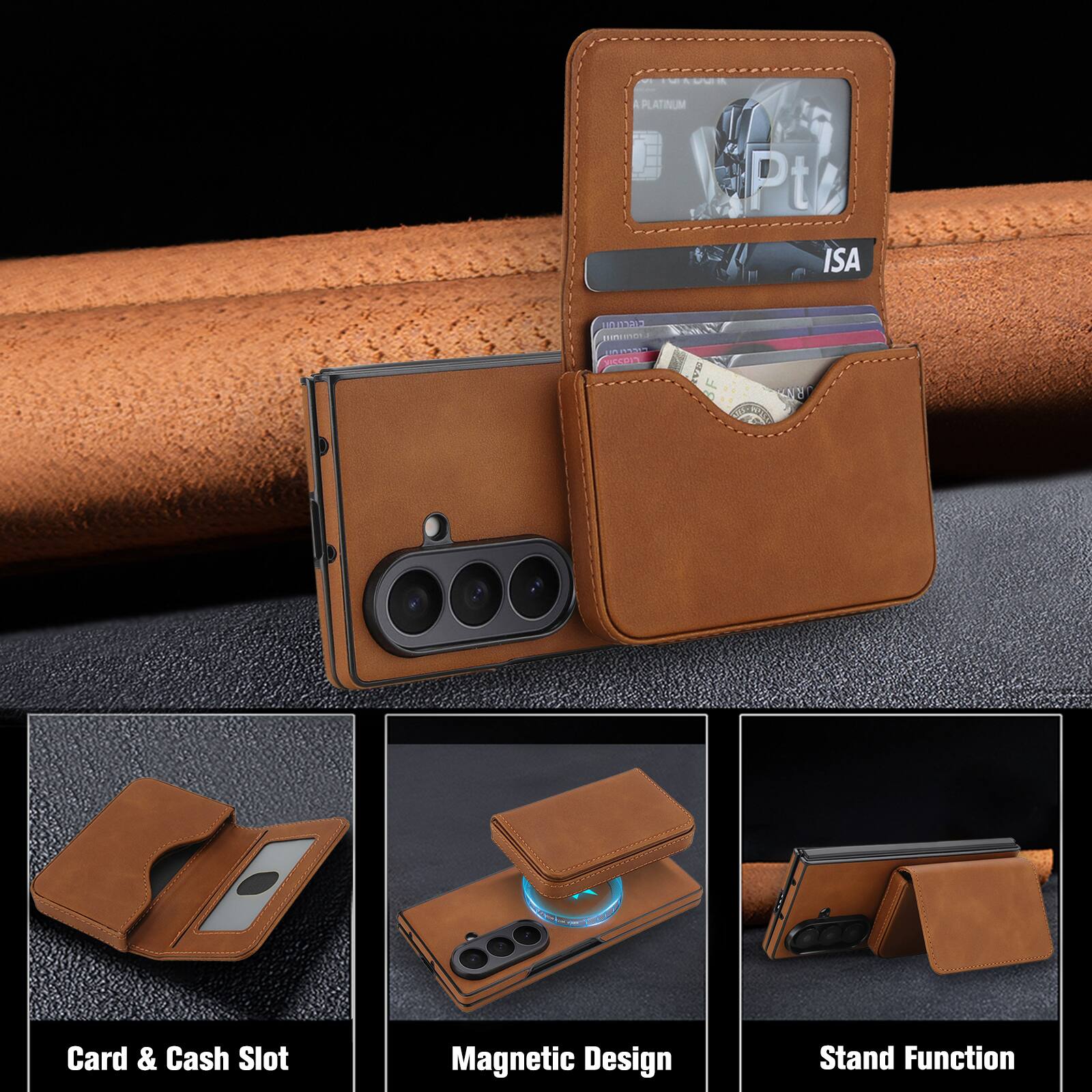 4 PLATINUM Pt ISA 102 D S ecoIn E B AE Card & Cash Slot Magnetic Design Stand Function