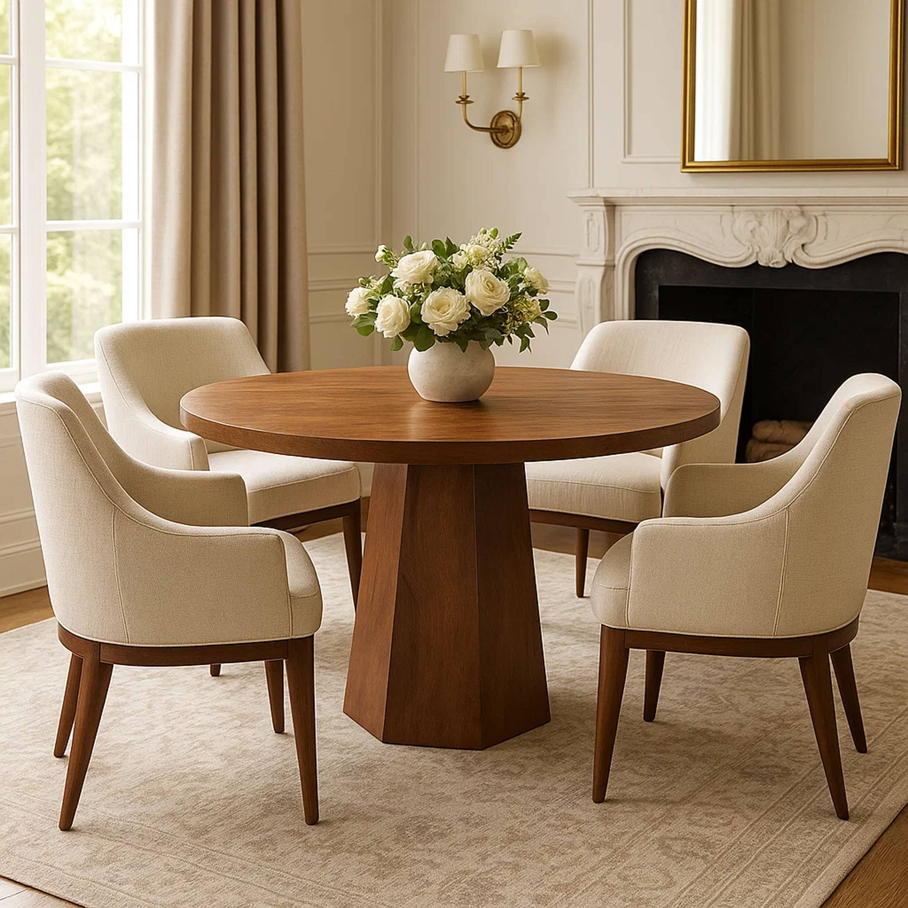 Alt View 10. Manhattan Lane - Koi Dining Table | 42" Round Top | Handmade | Octagonal Pedestal Base - Brown.