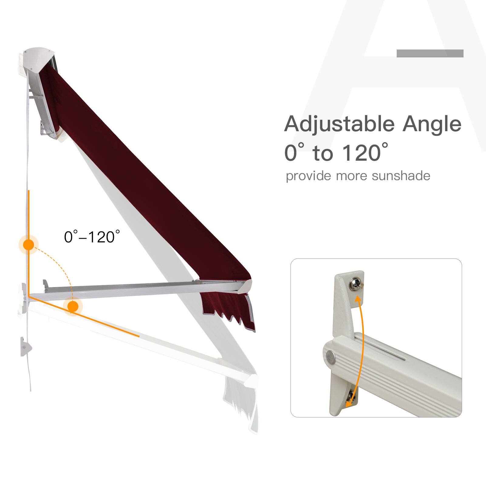 Adjustable Angle  
0° to 120°  
provide more sunshade  

0°–120°