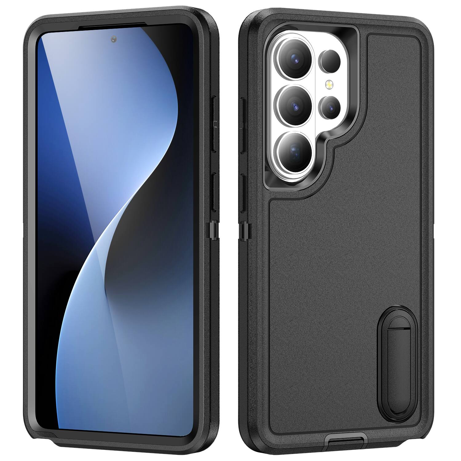Angle. UUCOVER - Rugged Protective Case for Samsung Galaxy S26 Ultra Built in Kickstand, Shockproof Drop-Proof Dual Layer Armor Cover - Black+Black.