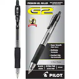 Pilot - G2 Retractable Gel Pens, Extra Fine Point, 0.5mm, Dozen - Black Ink