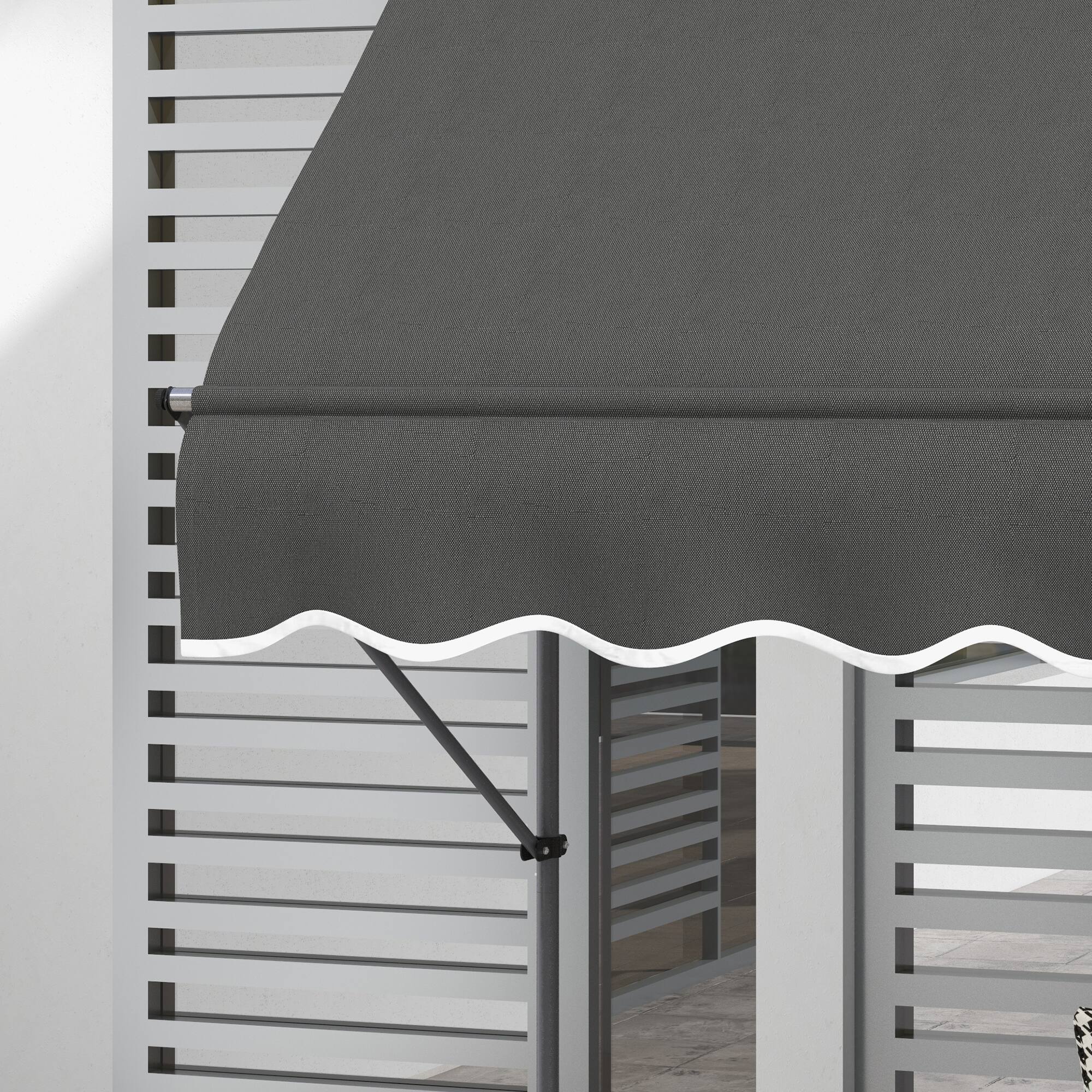 Alt View 5. Outsunny - Manual Retractable Awning, 99" Non-Screw Patio Sun Shade Shelter with Support Pole Stand and UV Resistant Fabric - Dark Gray.