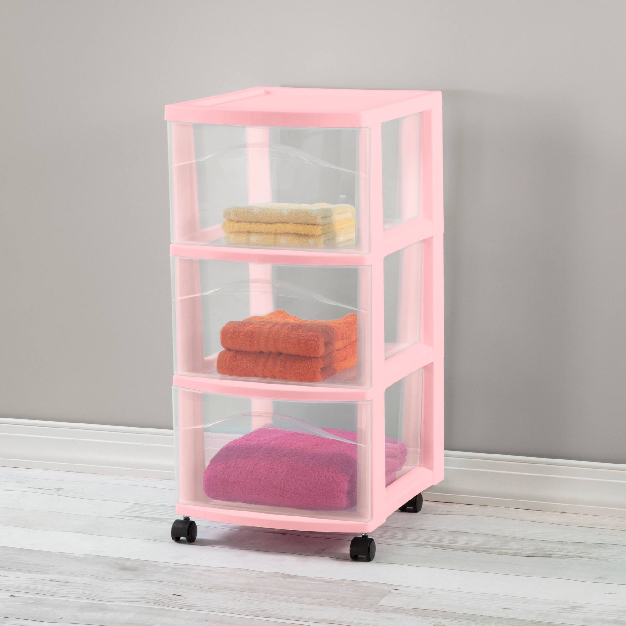 Alt View 2. Sterilite - Sterilite 3 Drawer Storage Cart Plastic Rolling Organization, Pink Frost, 2 Pack - Pink.