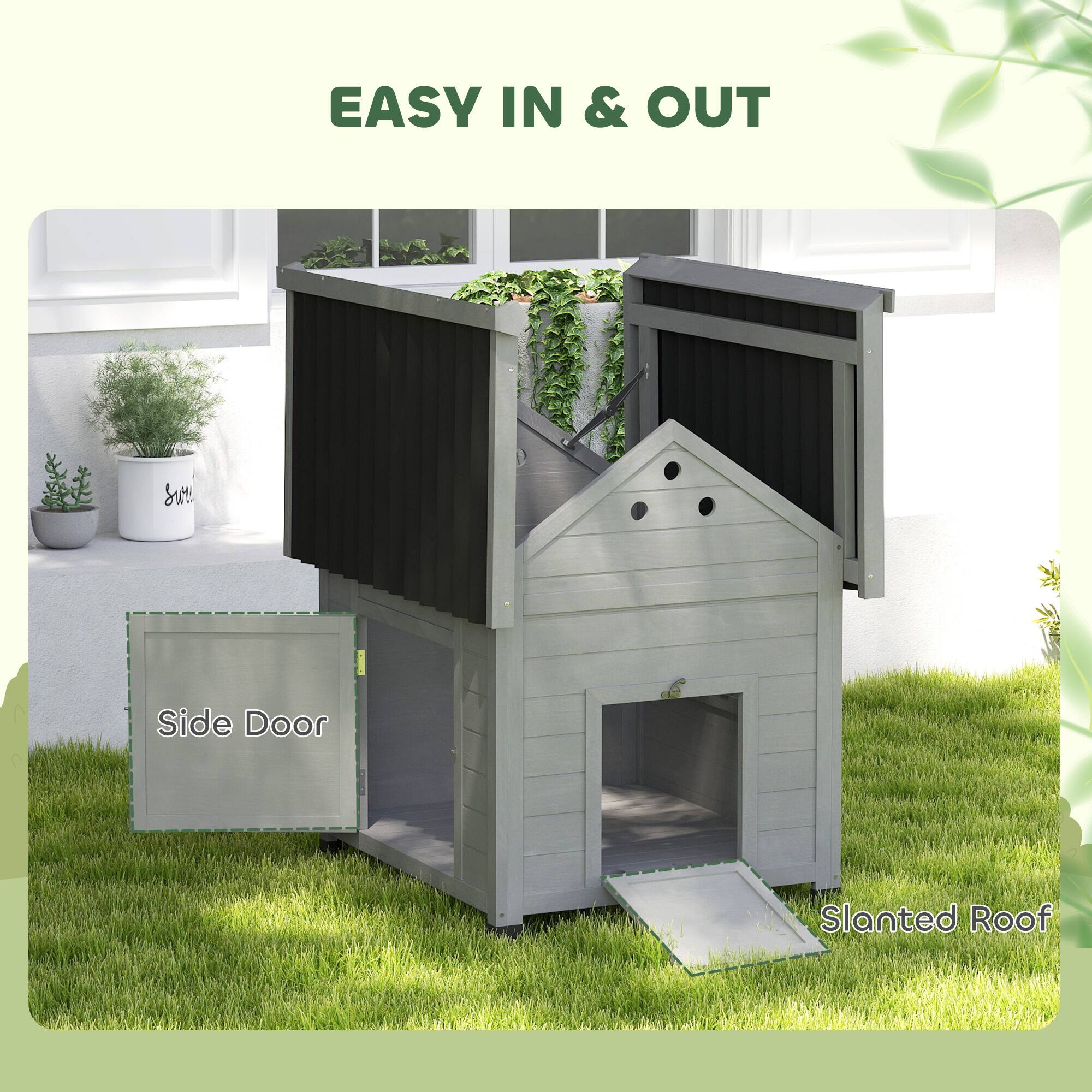 EASY IN & OUT

Side Door

Slanted Roof