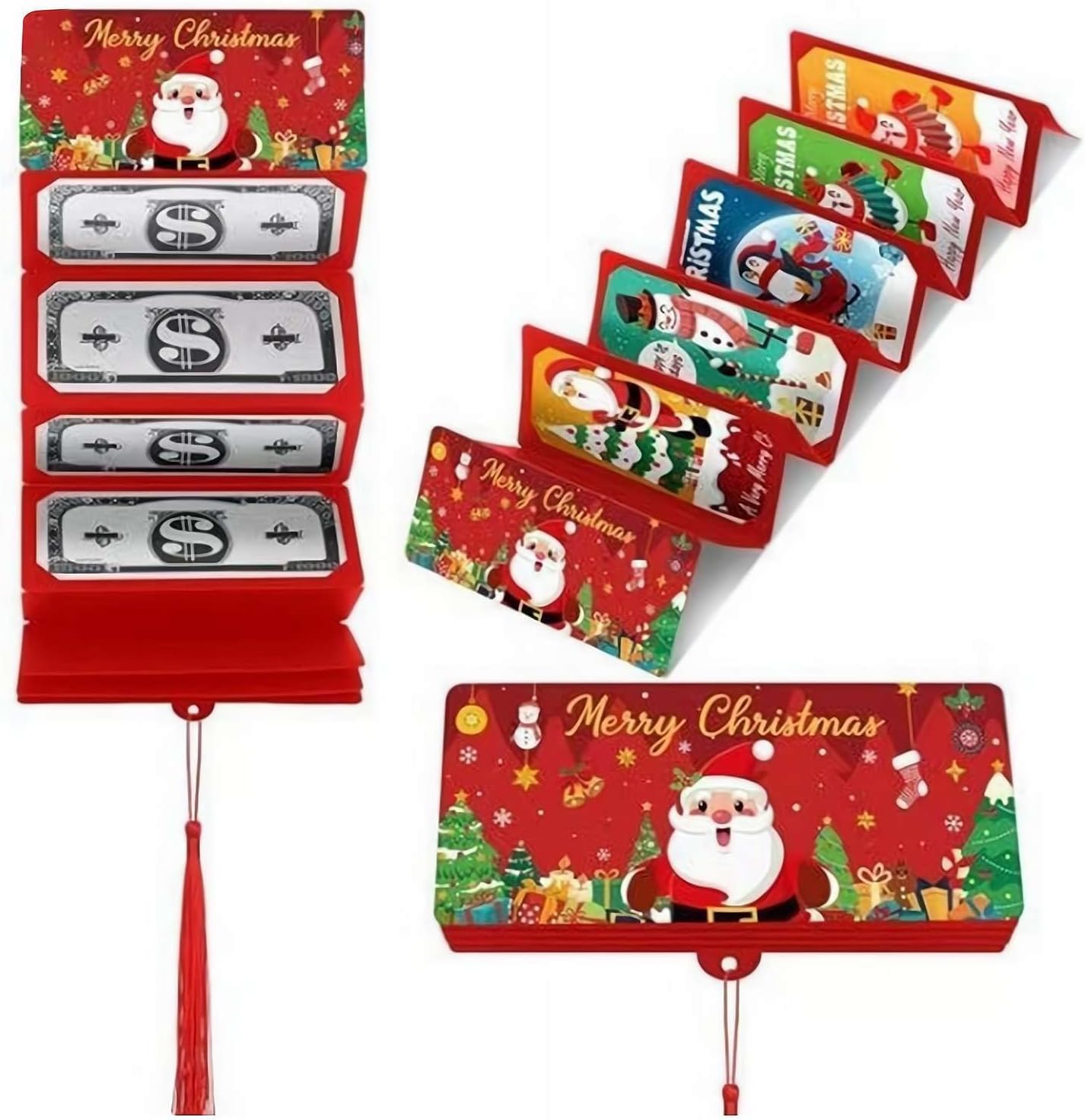 Auledio - 1Pc Christmas Money or Gift Card Holder with 10 Slots Surprise Christmas Xmas Gift Card Holder for Santa Cash Supplies - Red