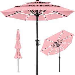 Best Choice Products - 10ft 3-Tier Solar Patio Umbrella w/ 24 LED Lights, Tilt Adjustment, Easy Crank - Carnation