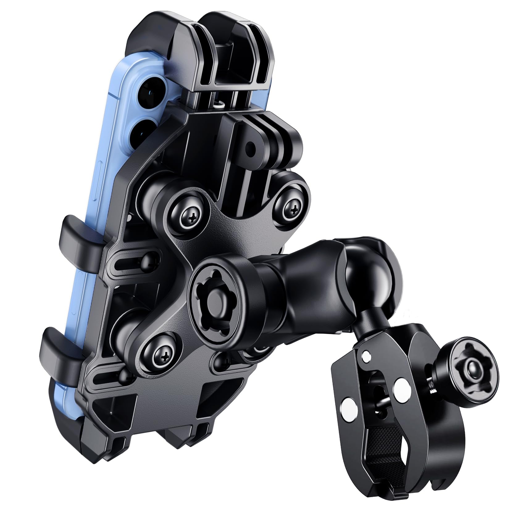 Front. HM 1810 - Phone Mount Holder With Vibration Dampener Anti shake 720  For 16 Pro Max 5 4   6 9   Anti theft Dirt Bikes - Clamp Base.