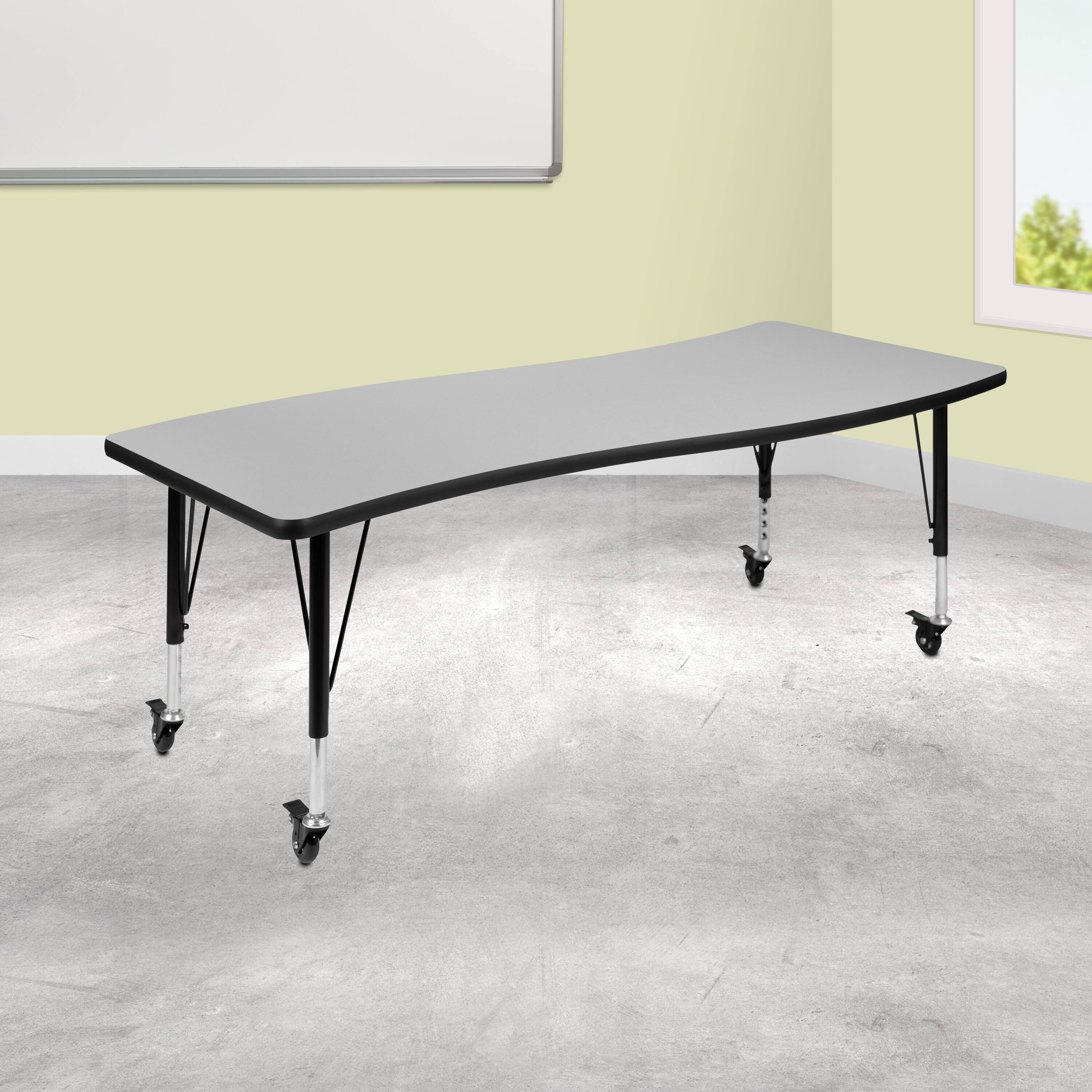 Alt View 1. Emma + Oliver - Mobile 26"W x 60"L Wave Flexible Collaborative Kids Adjustable Activity Table - Grey.