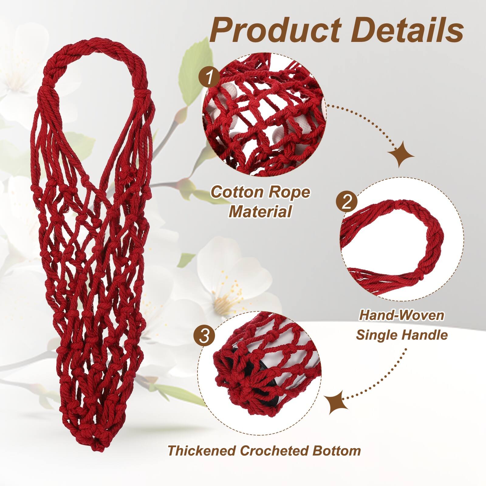 Product Details

1. Cotton Rope Material
2. Hand-Woven Single Handle
3. Thickened Crocheted Bottom