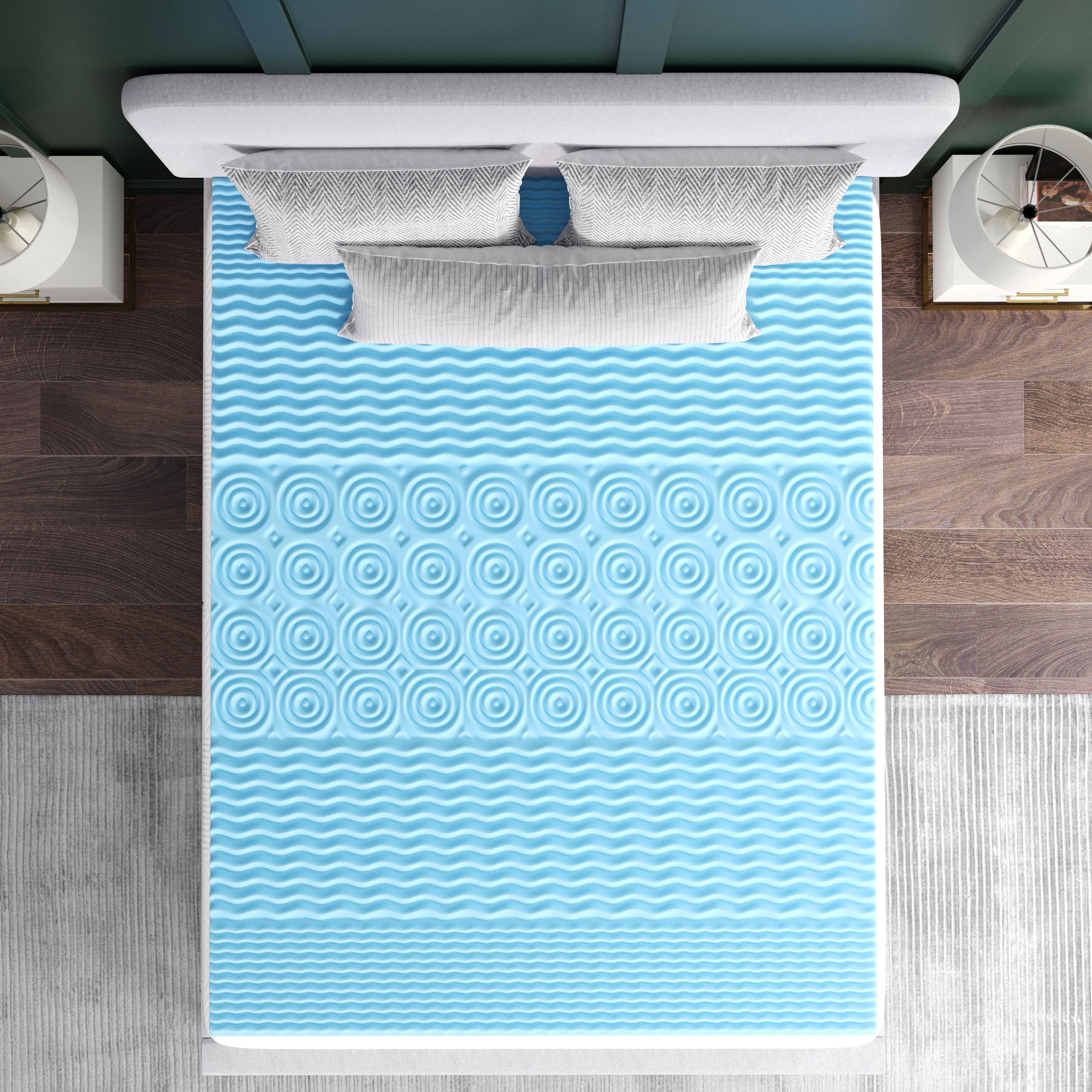 Emma + Oliver - Astor Memory Foam Mattress Topper with Cooling Gel Infused, CertiPUR-US Certified Foam and 5-Zone Support - Green