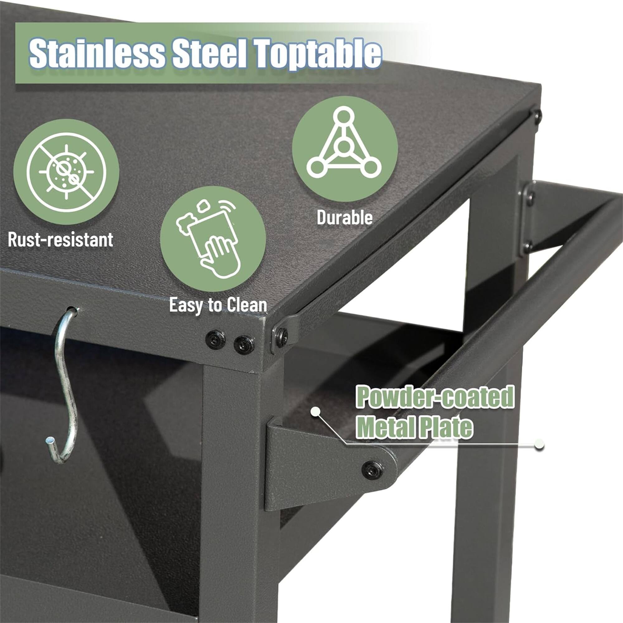 Stainless Steel Toptable

- Rust-resistant
- Durable
- Easy to Clean
- Powder-coated Metal Plate