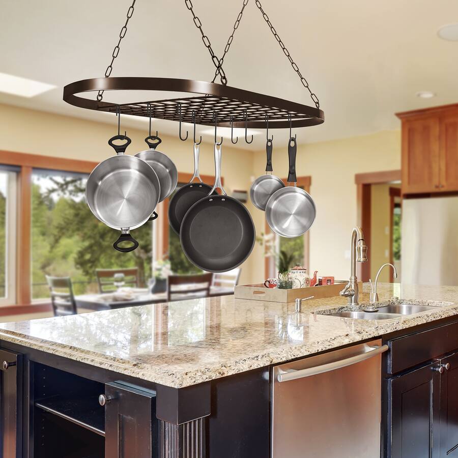Oval Ceiling Rack Sorbus Sorbus® Pot and Pan Rack for Ceiling with Hooks, Decorative Oval ...