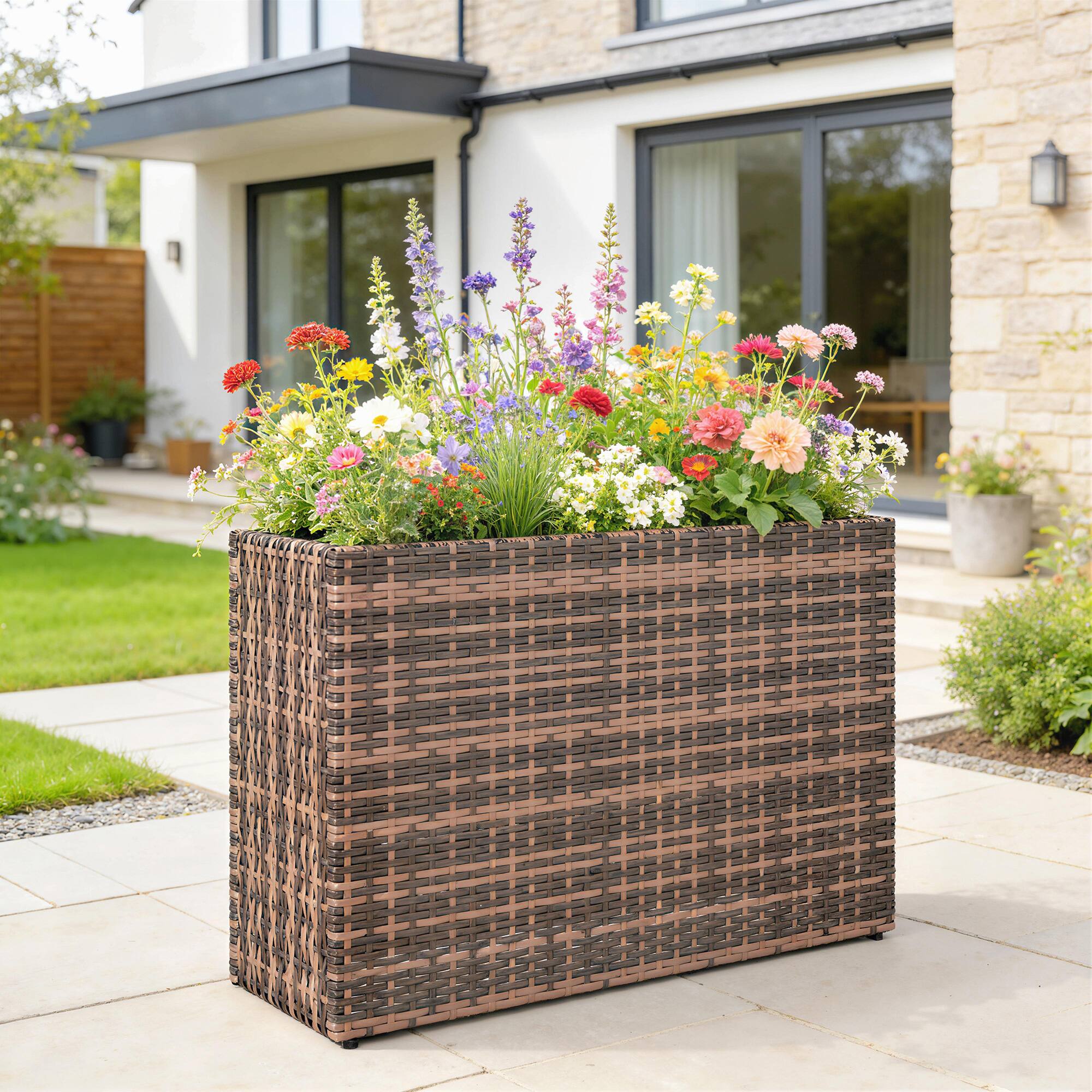 Alt View 1. Outsunny - Rectangular Planter with Removable Liner, Holes - Brown.