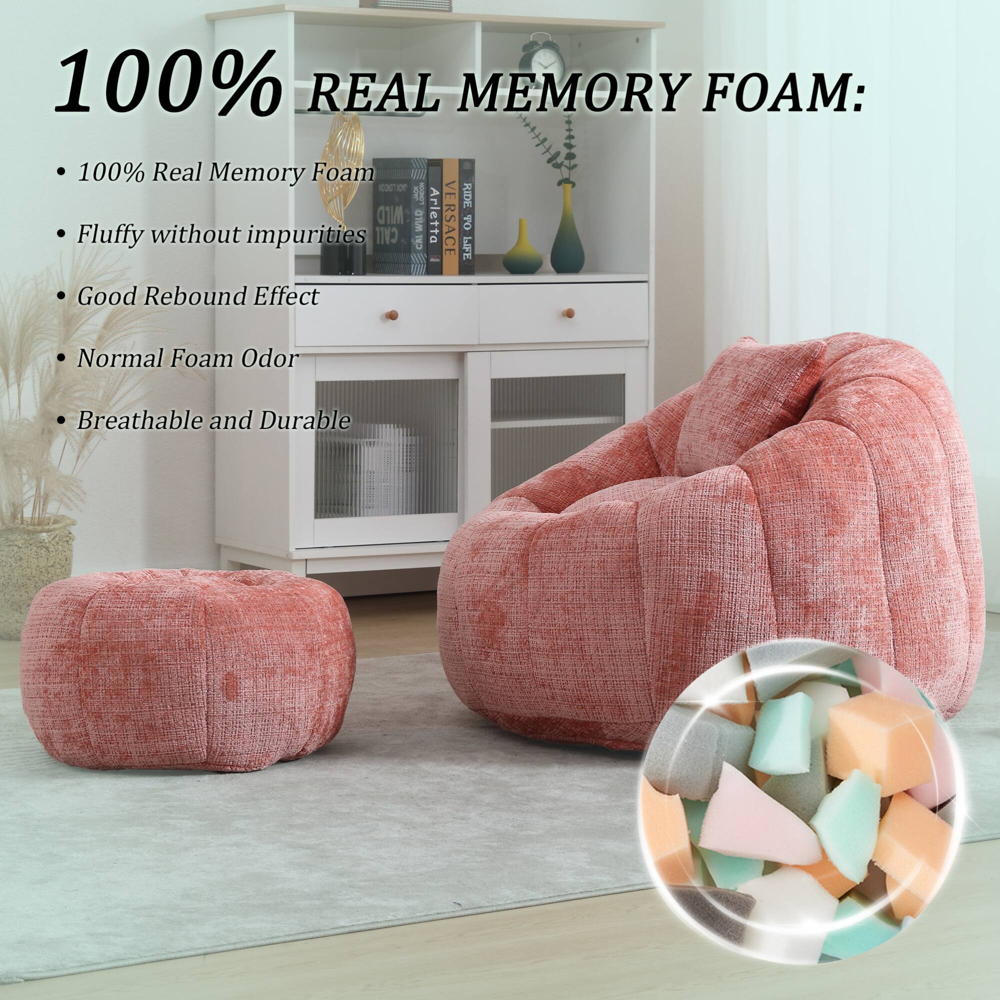 100% REAL MEMORY FOAM:

- 100% Real Memory Foam
- Fluffy without impurities
- Good Rebound Effect
- Normal Foam Odor
- Breathable and Durable