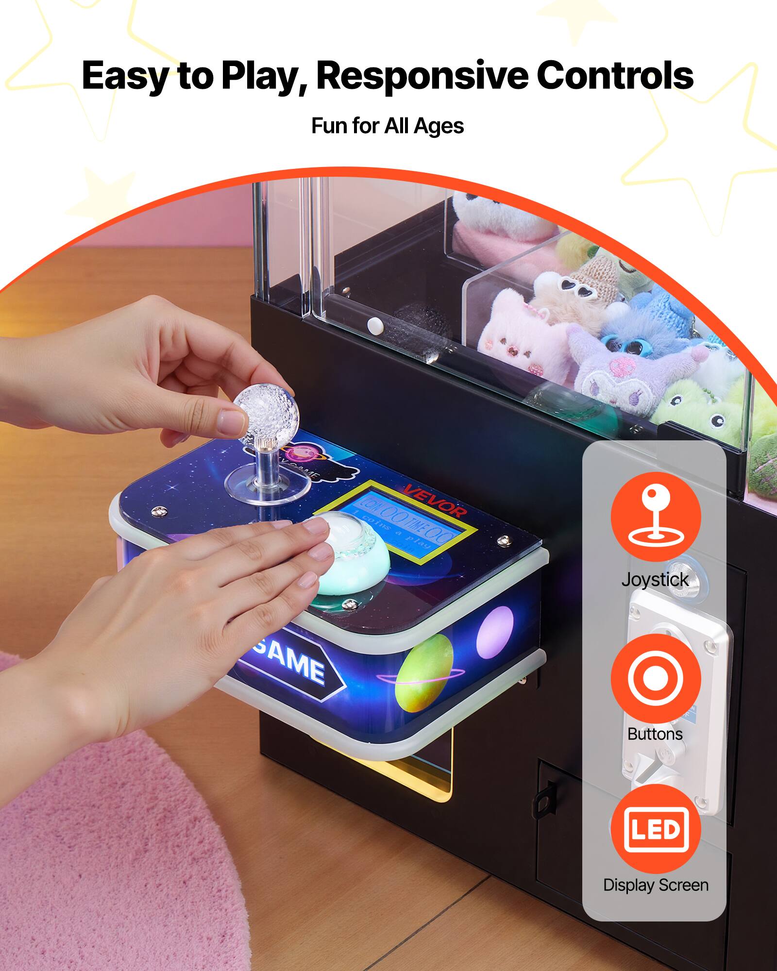 Easy to Play, Responsive Controls  
Fun for All Ages  

Joystick  
Buttons  
LED Display Screen