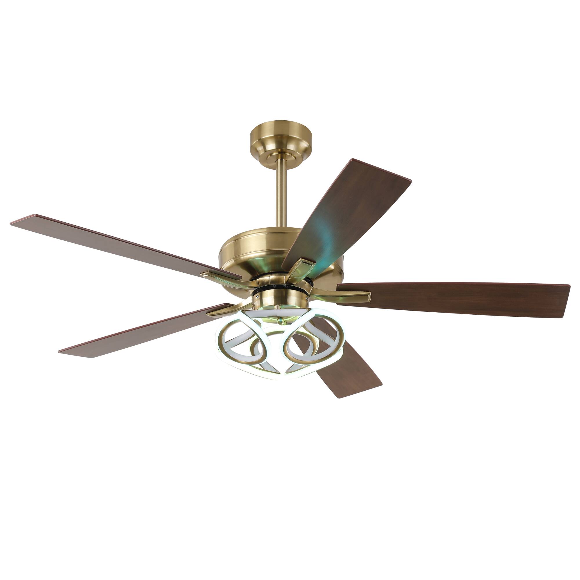 Alt View 7. Parrot Uncle - 52" Modern Smart Dimmable LED Ceiling Fan with Light and Remote, App Control and LED RGB Color Changing - Gold.