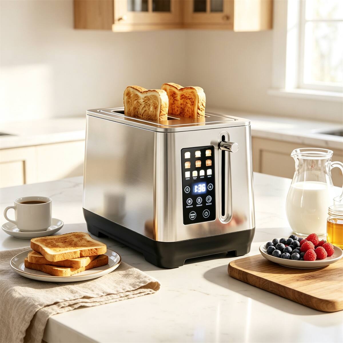 Alt View 2. VAVSEA - 2 Slice Stainless Steel Toaster with LED Display 6 Browning Levels and 4 Bread Modes - Silver.