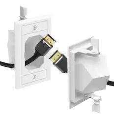Front. Fosmon - 1-Pack Single Gang Recessed Low Voltage Cable Plate, 1-Gang Pass Through Low Voltage Wires, Cord Hider for Wall Mount TV - White.