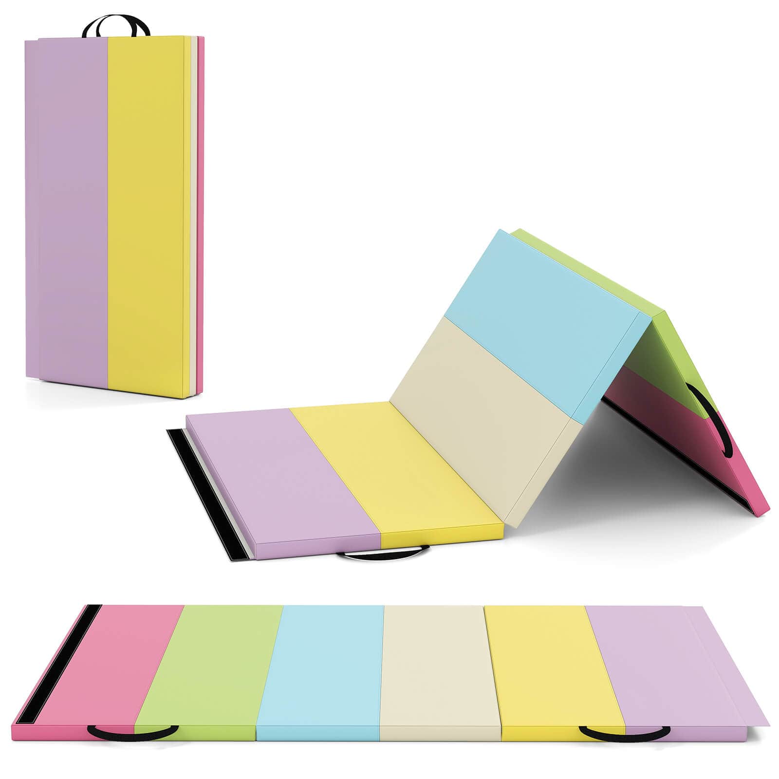 Costway - Tri-Folding Gymnastics Mat 6' x 4' Tumbling Mat for Kids with Carrying Handles - Multicolor