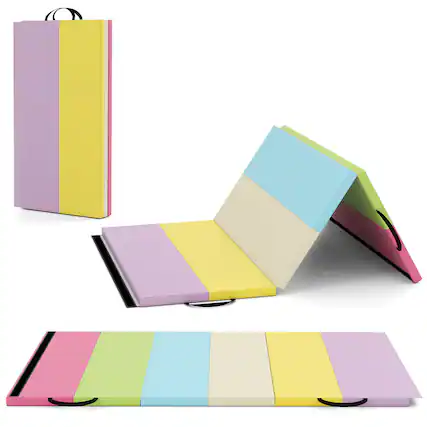 Front. Costway - Costway Tri-Folding Gymnastics Mat 6' x 4' Tumbling Mat for Kids with Carrying Handles - Multicolor.