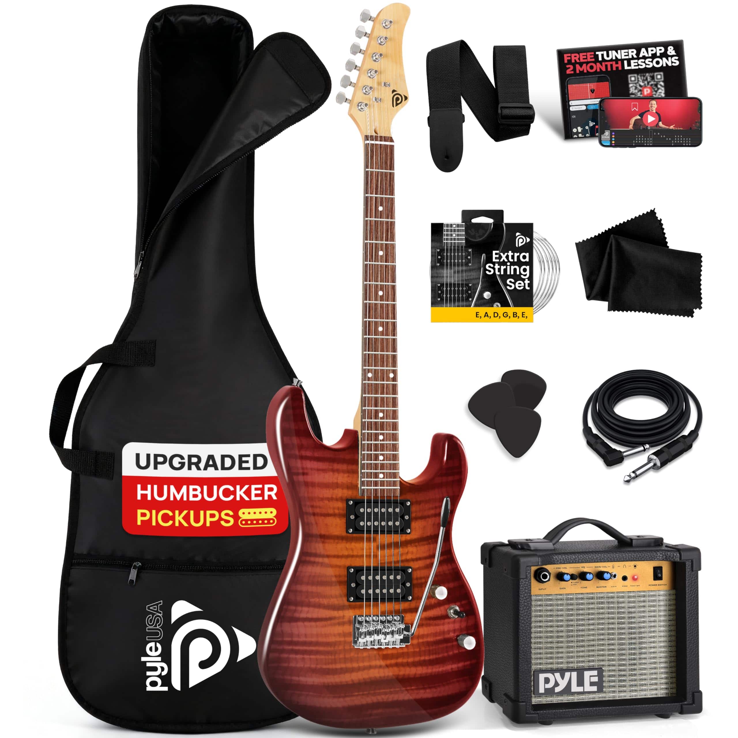 Pyle - Electric Guitar Kit with Amp, Full Size, Humbucker Pickups, 39" - PEGKT99RD.X9 - Red