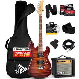 Pyle - Electric Guitar Kit with Amp, Full Size, Humbucker Pickups, 39" - PEGKT99RD.X9 - Red
