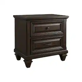 FurniFact - Solid Wood Nightstand with Two Drawers for Bedroom Storage - Walnut