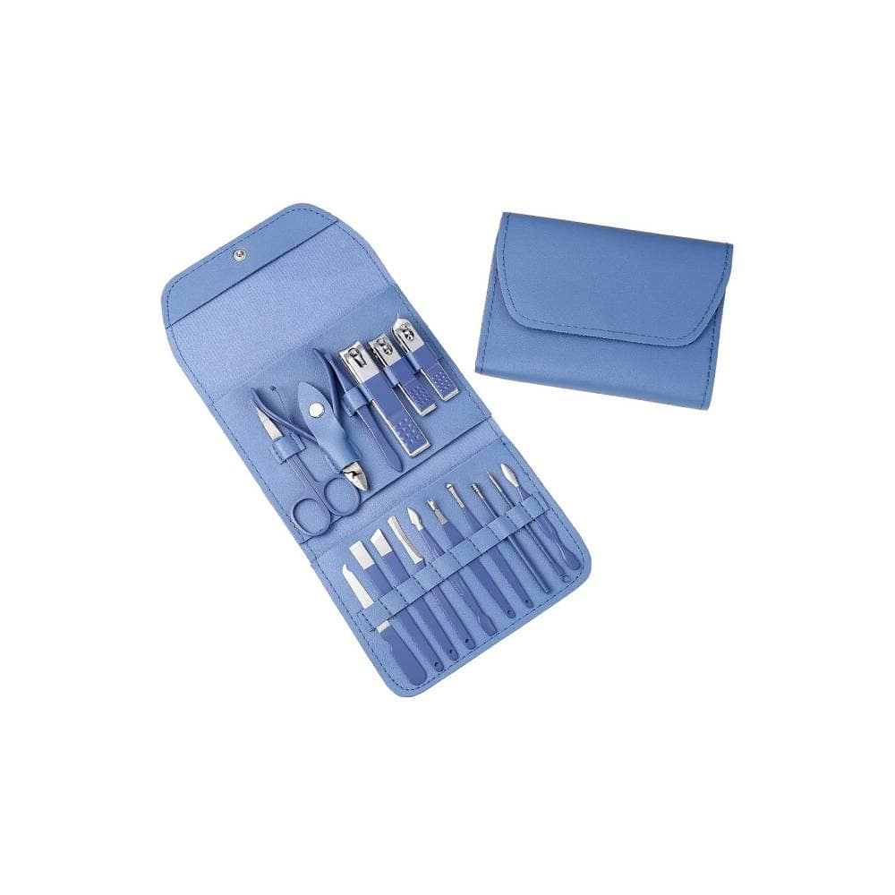 Beauty Hub Ecommerce - Luxurious Leather Stainless Steel Nail Kit - Blue