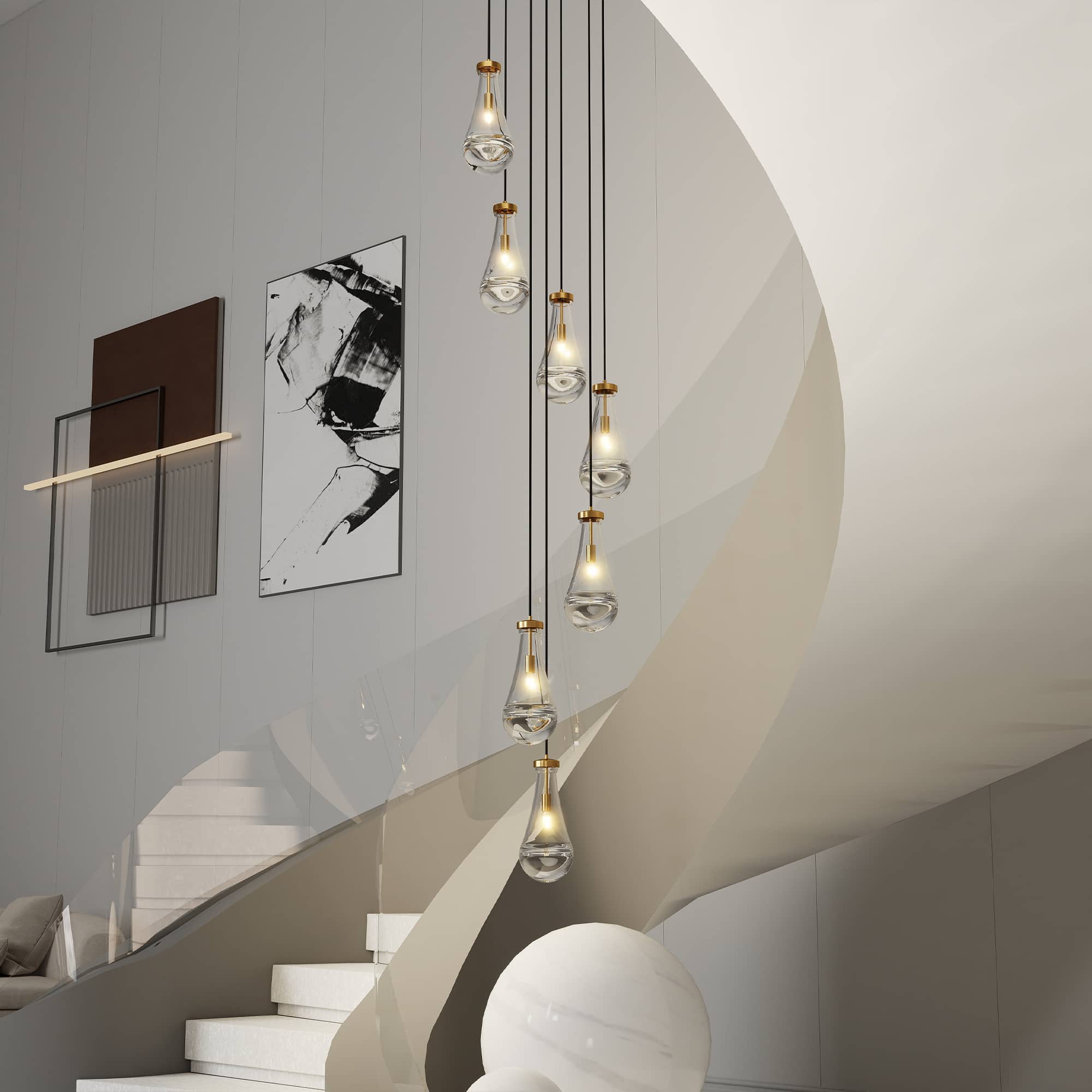 Tiramisubest - 7 Light Dining Room Pendant Light,Large Chandelier Adjustable Hanging Line,for Living Room,Foyer,Stairwell,Bedroom,Gold