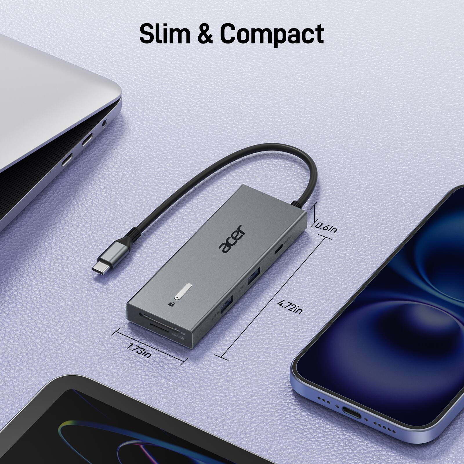 Slim & Compact

0.6in  
1.73in  
4.72in