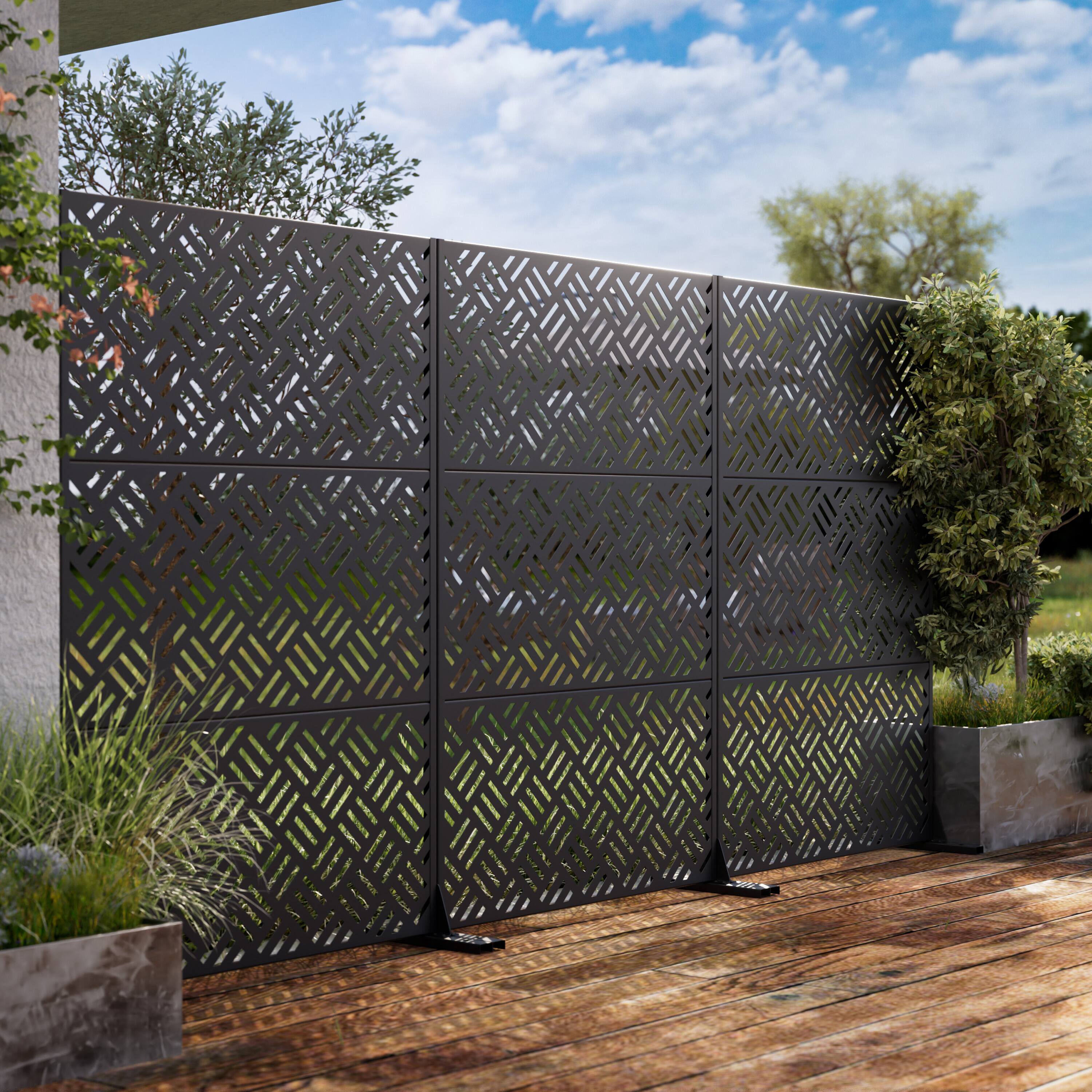 Alt View 3. PexFix - 72 in. x 47 in. Carl Pattern Metal Outdoor Privacy Screen & Panels, Freestanding Garden Divider Fence - Black.