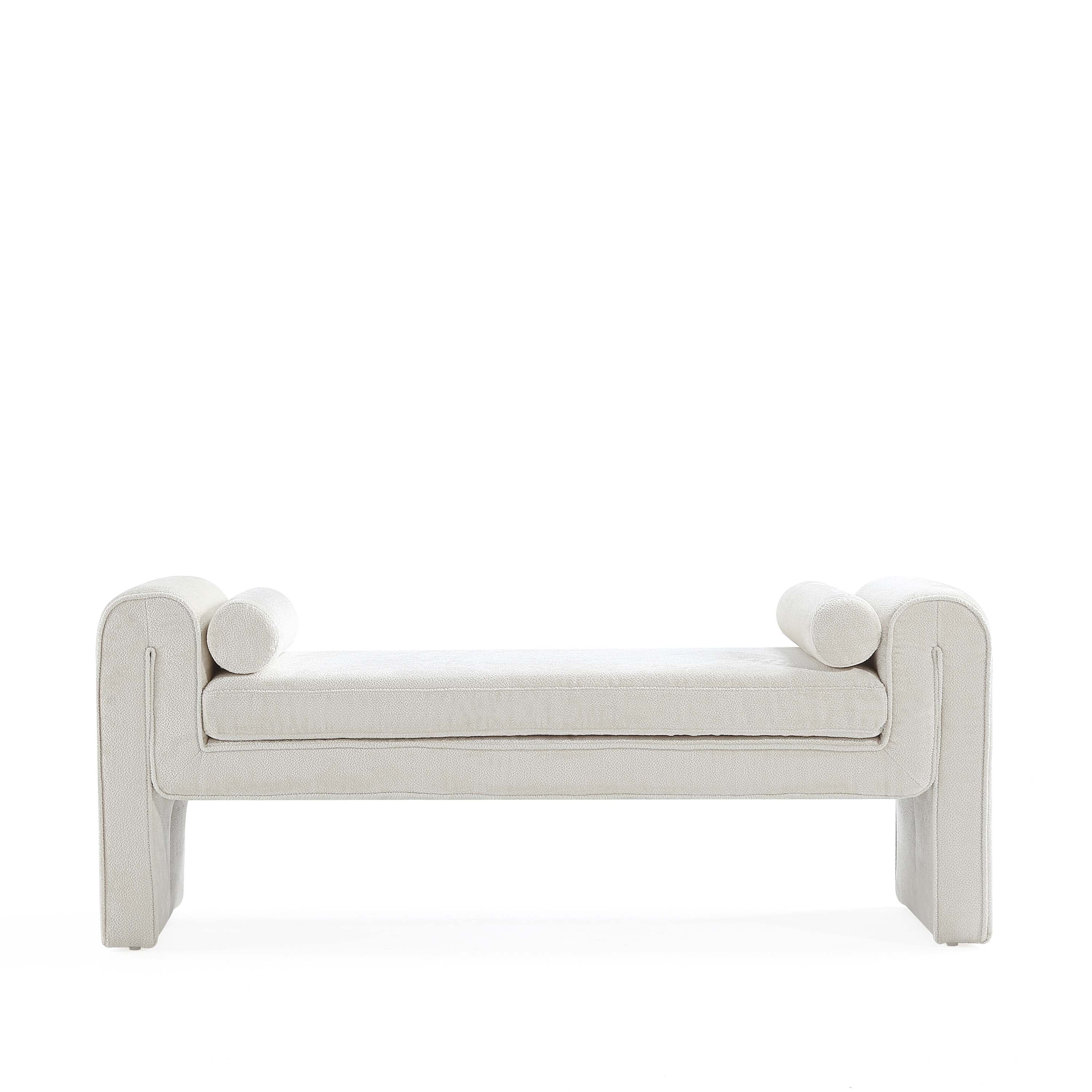 Front. Manhattan Comfort - Concord Modern Glam Chenille Accent Bench - Ivory.