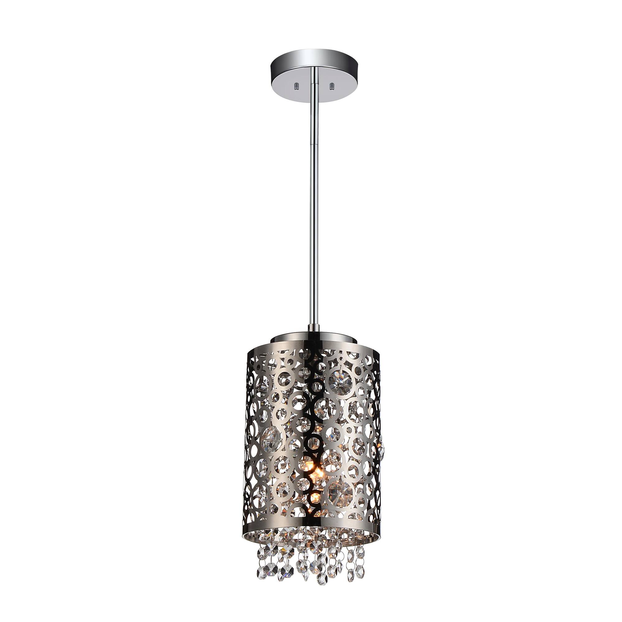 Front. CWI Lighting - Bubbles 1 Light Drum Shade Mini Pendant With Chrome Finish - Stainless Steel.