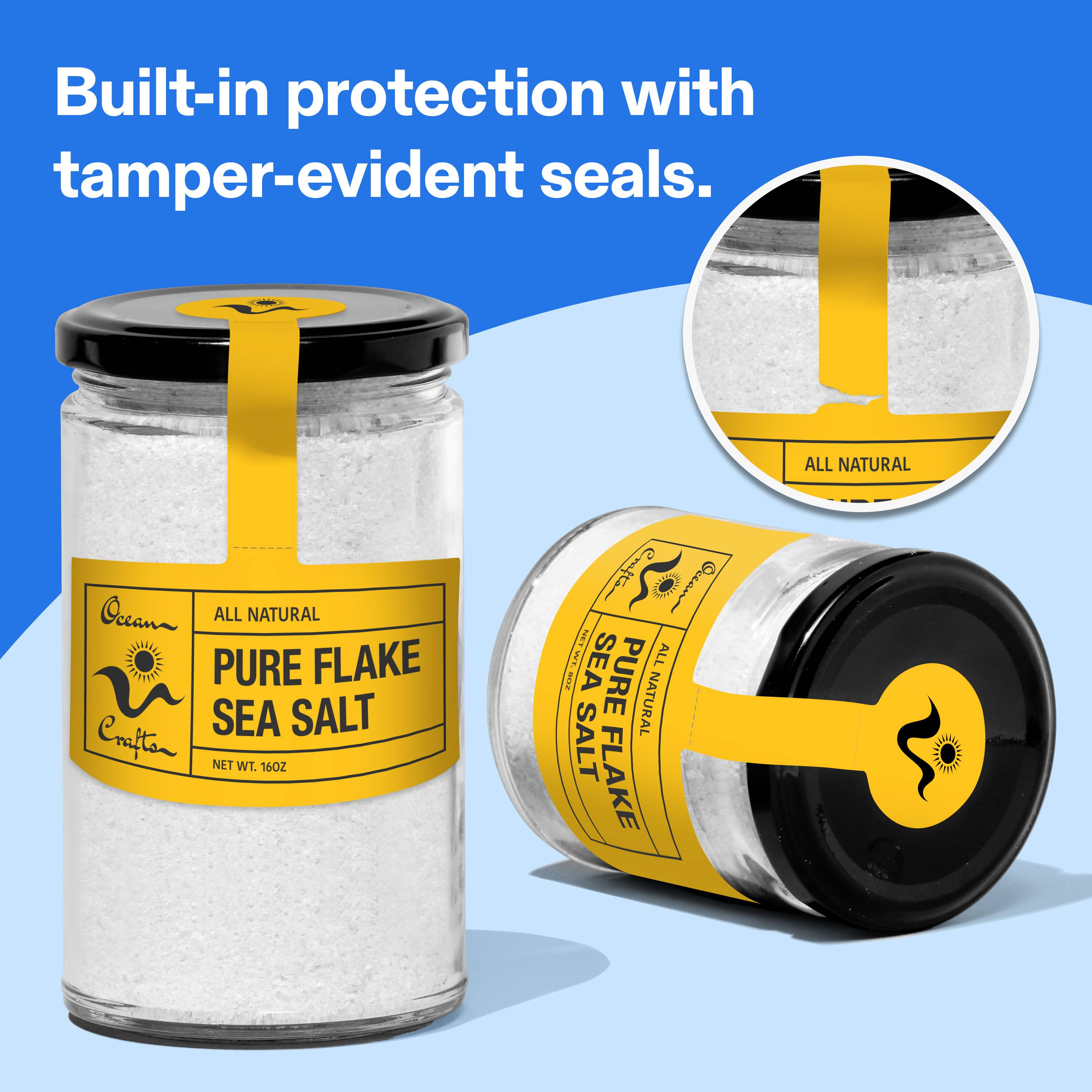 Built-in protection with tamper-evident seals. - ALL NATURAL Oceana ALL NATURAL PURE FLAKE SEA SALT Crafta NET WT. 16 OZ
