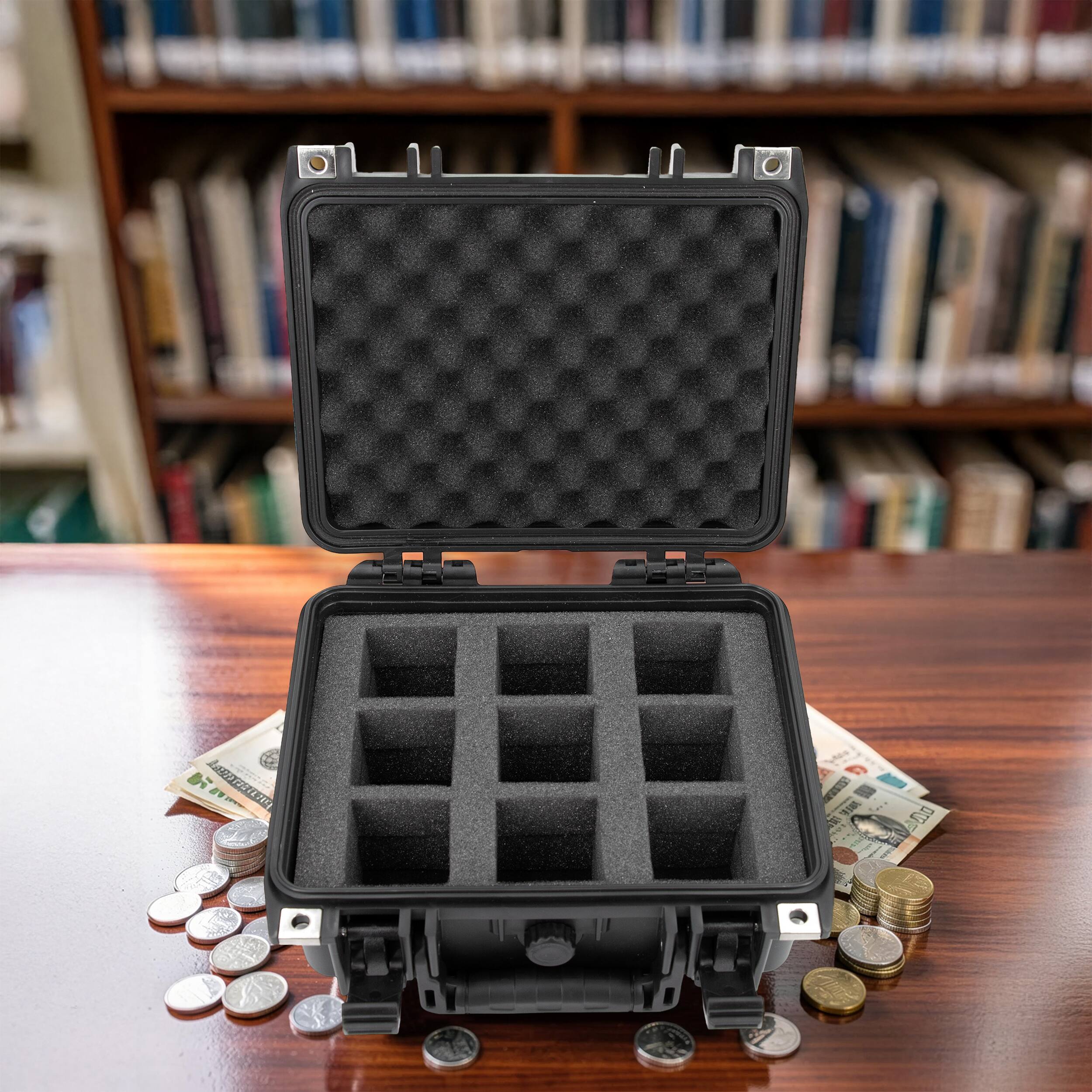 Alt View 6. CASEMATIX - American Silver Eagle Coin Tube Storage Case – Waterproof Airtight Coin Tube Holder for 9 Coin Rolls - Black.