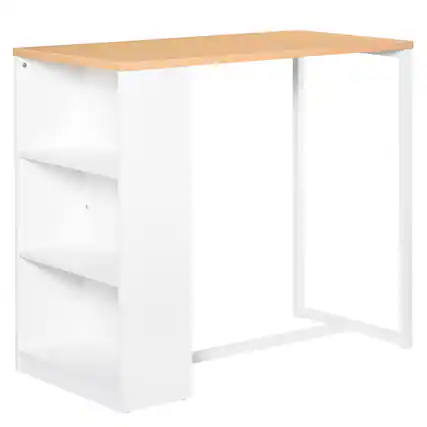 Front. Homcom - Modern Bar Table Counter Height Dining Table with 3 Storage Shelves for Kitchen, Dining Room, Living Room, White - White, Wood color.