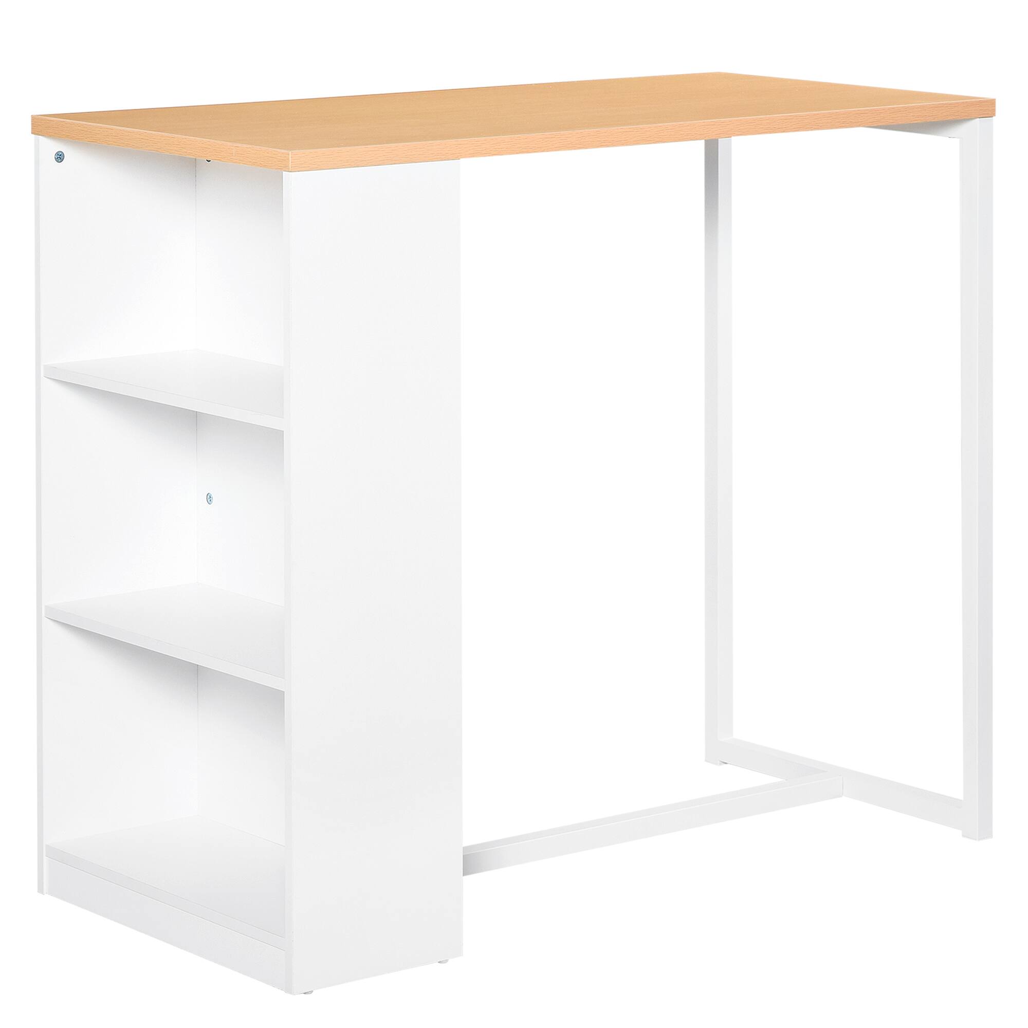 Front. Homcom - Modern Bar Table Counter Height Dining Table with 3 Storage Shelves for Kitchen, Dining Room, Living Room, White - White, Wood color.