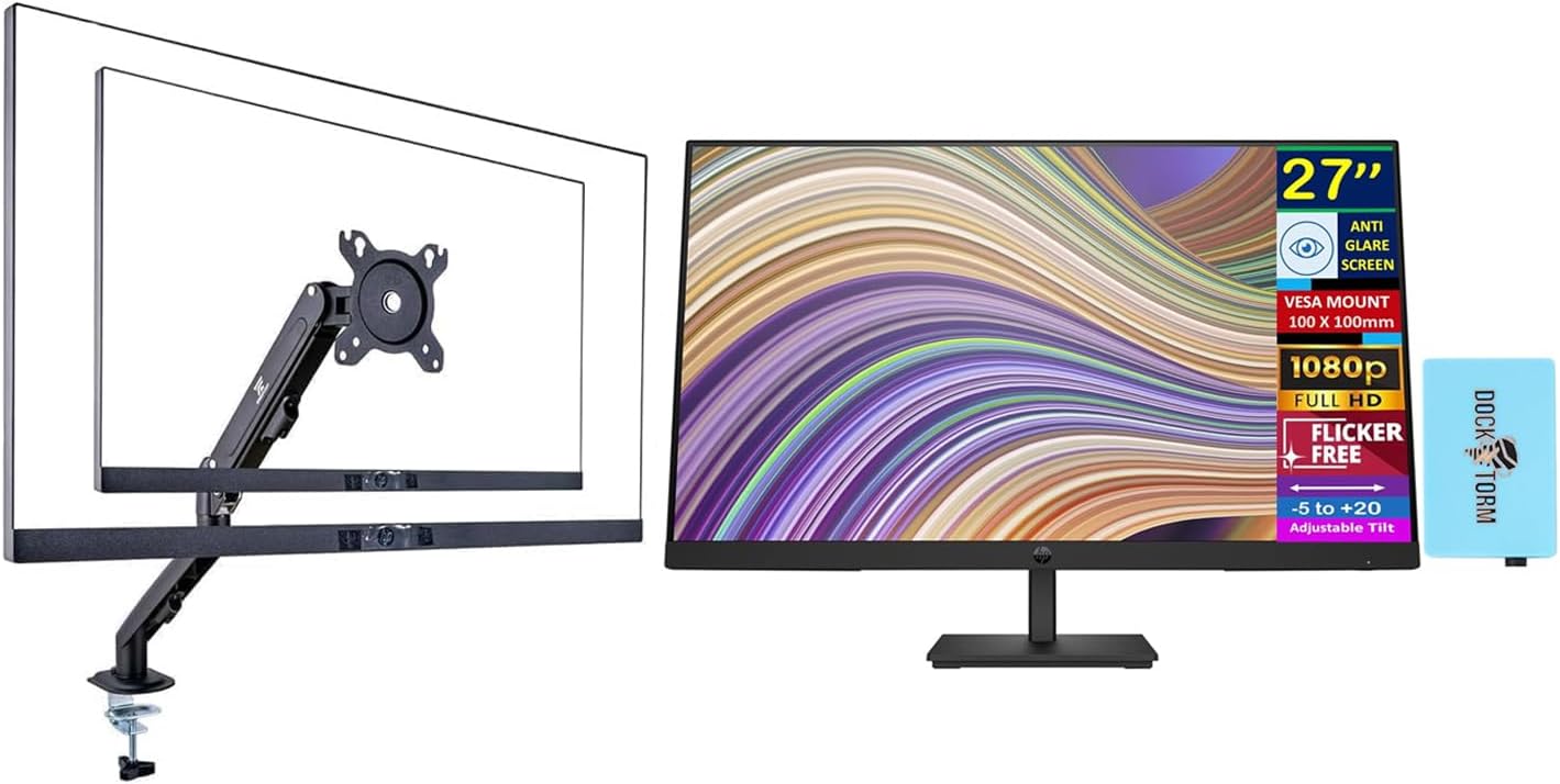 27" Anti Glare Screen  
VESA Mount 100 x 100mm  
1080p Full HD  
Flicker Free  
-5 to +20 Adjustable Tilt  
Dock Torm