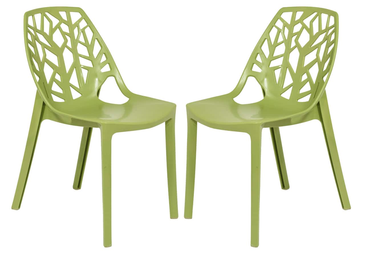 Front. LeisureMod - Cornelia 2-Pieces Stackable Plastic Dining Chair with Non-Slip Floor Protectors and Fully Assembled - Solid Green.