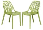 Front. LeisureMod - Cornelia 2-Pieces Stackable Plastic Dining Chair with Non-Slip Floor Protectors and Fully Assembled - Solid Green.