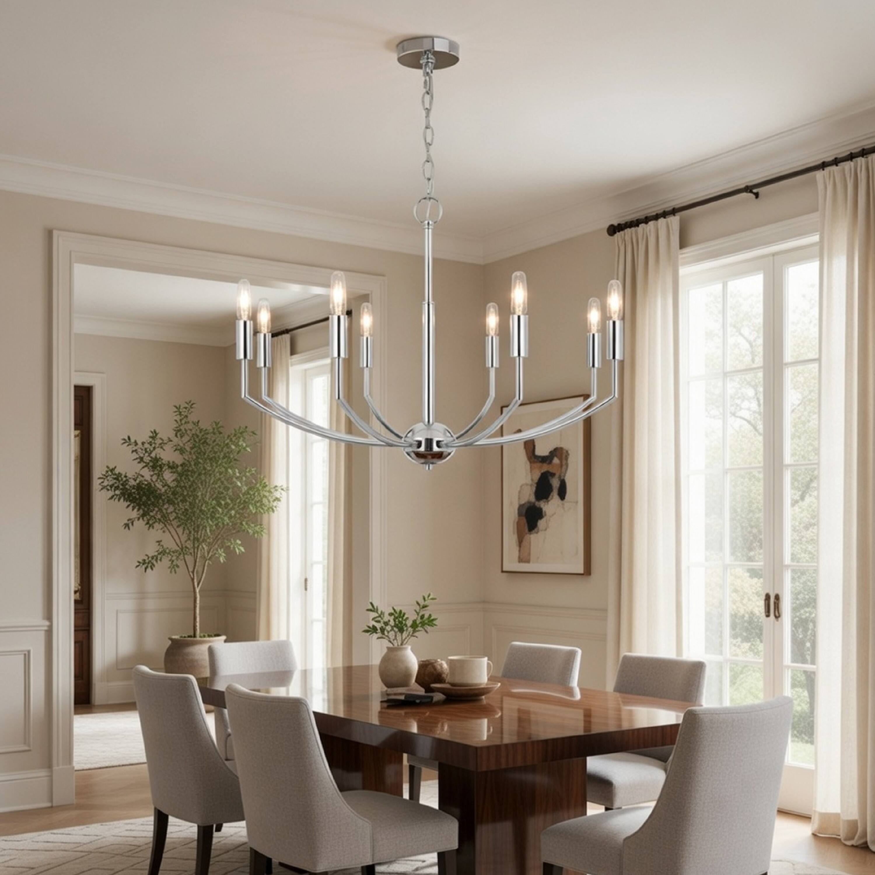 Alt View 5. Manhattan Lane - Kera 8 Light Candelabra Chandelier, 30 Inch Wide Arm Modern Chrome Metal - Chrome.