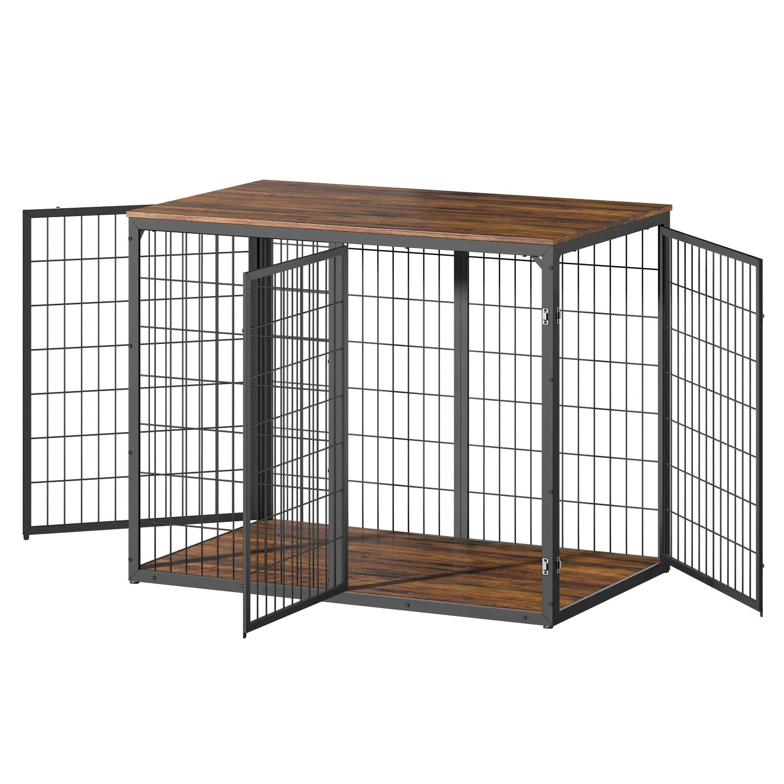 Alt View 1. Runesay - 47'' Rustic Brown Dog Crate Dog Cage Furniture with 3 Doors for Large and Medium Dogs.
