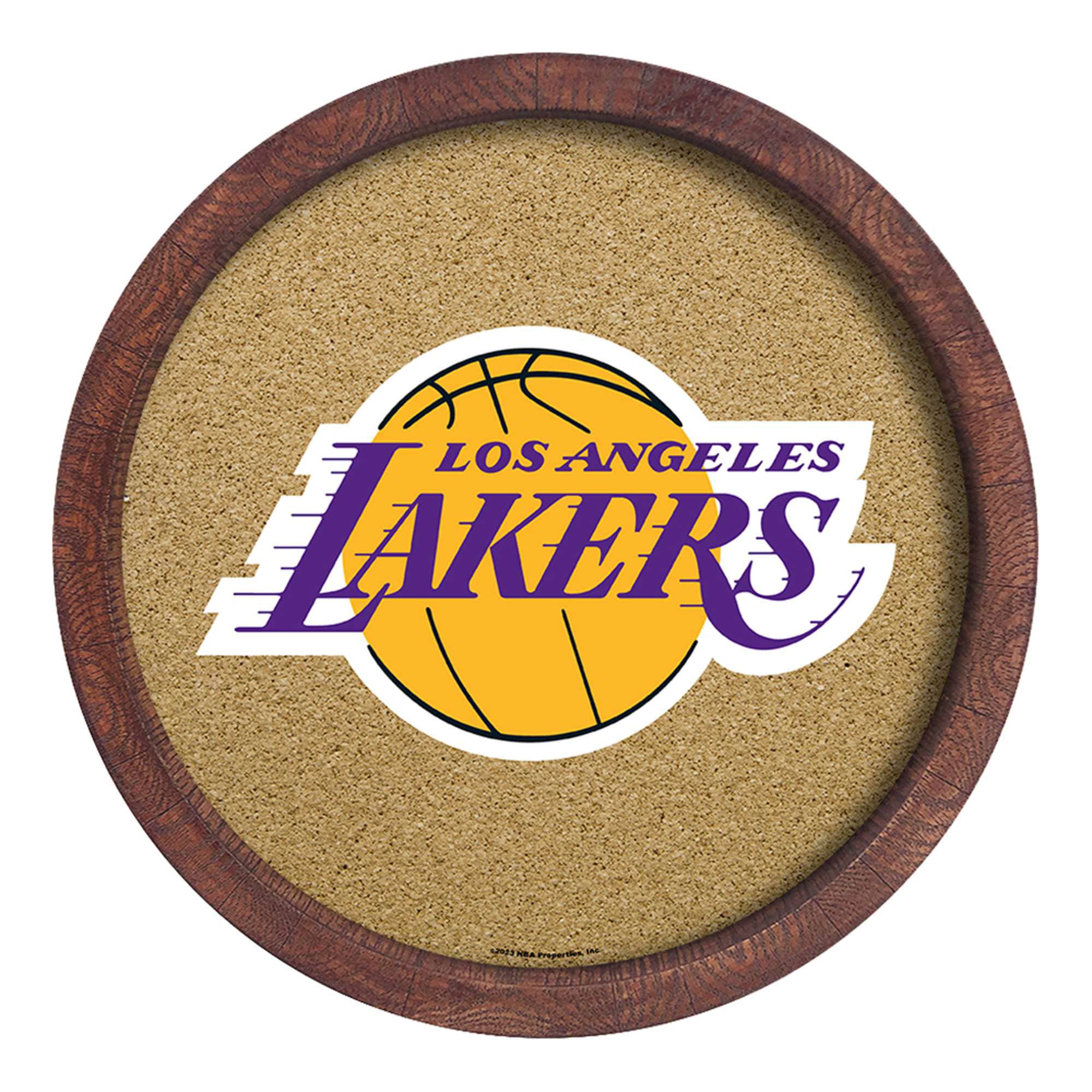 Los Angeles Lakers 20.25'' Round Faux Barrel Framed Cork Board