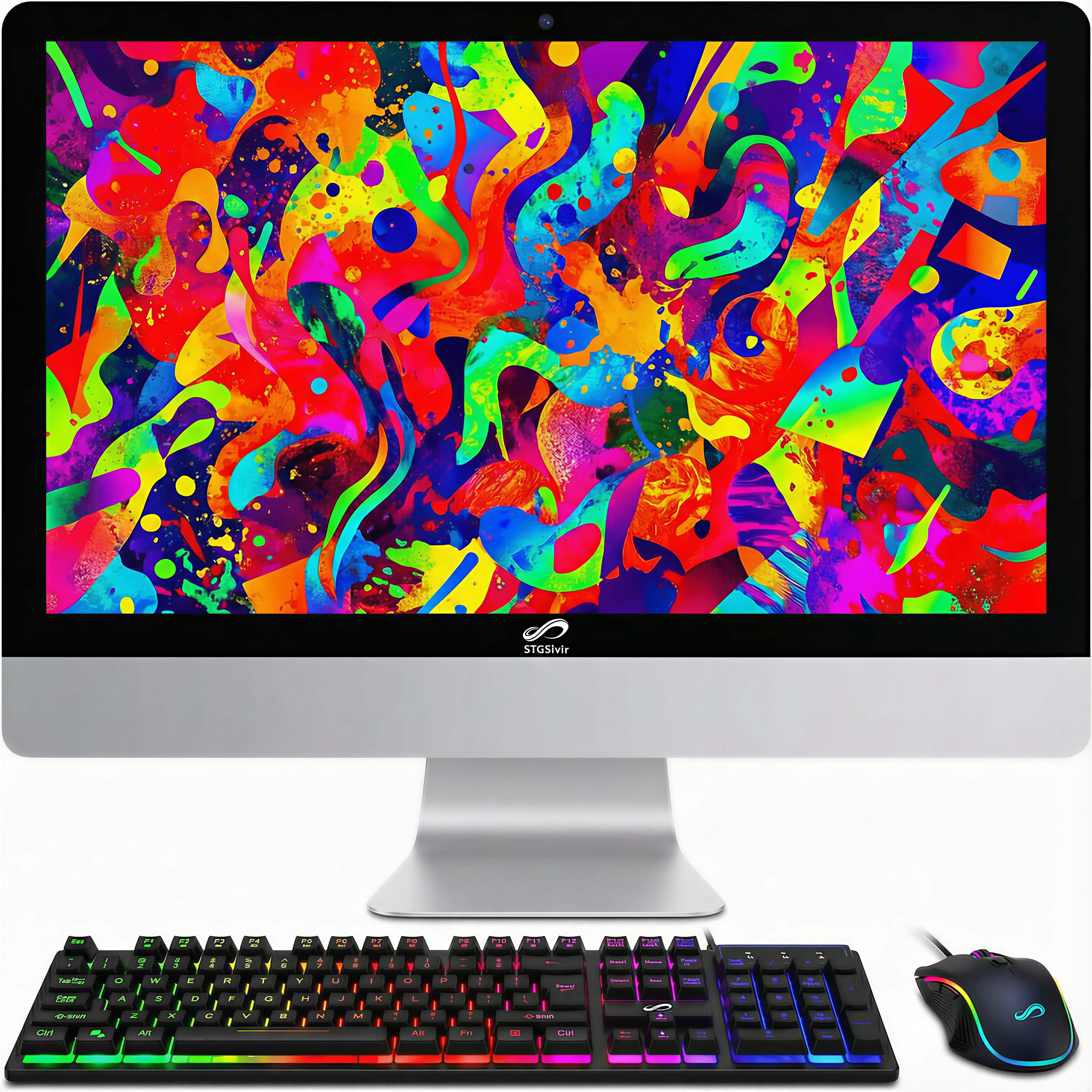 STGSivir - All in One Desktop PC, 24" FHD Display, Intel Core i5-8500T up to 3.5GHz, 16G DDR4, 512G SSD, WiFi & BT, Win11H - Silver