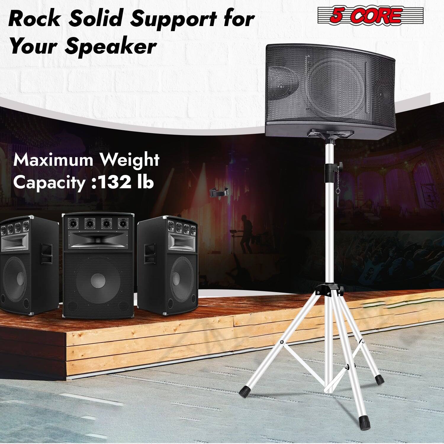 Rock Solid Support for Your Speaker

5 CORE

Maximum Weight Capacity: 132 lb