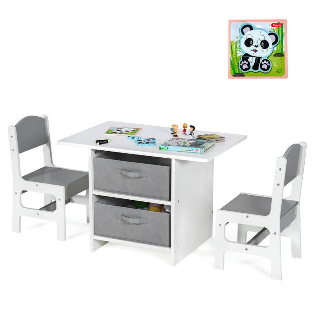 Alt View 1. Pefilos - Wooden Kids Table and Chairs with Storage Baskets Puzzle, Toddler Table and Chair Set for Arts & Crafts, Snack Time, Hom - Gray.