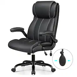 KERDOM - Ergonomic Office Chair - Desk Computer Chair, PU Leather High Back Executive Chair, Inflatable Lumbar Support, Wide Seat - Black