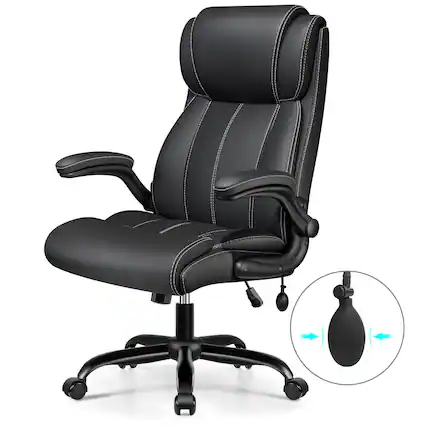 Front. KERDOM - Ergonomic Office Chair - Desk Computer Chair, PU Leather High Back Executive Chair, Inflatable Lumbar Support, Wide Seat - Black.